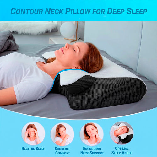Woman enjoying restful sleep on her back with the Marnify ergonomic neck support pillow