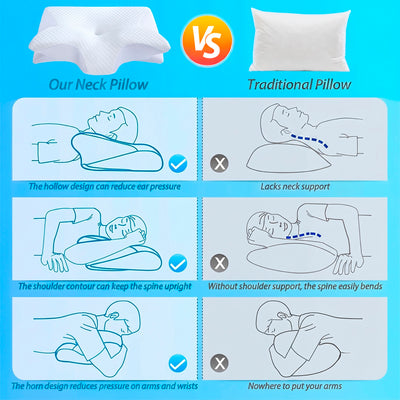 Ergonomic Butterfly Memory Foam Neck Pillow for Side Sleepers - White