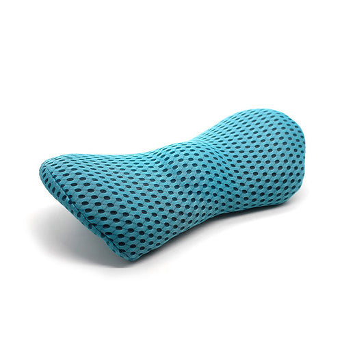 Blue ergonomic memory foam lumbar support cushion featuring a breathable 3D mesh cover by Marnify